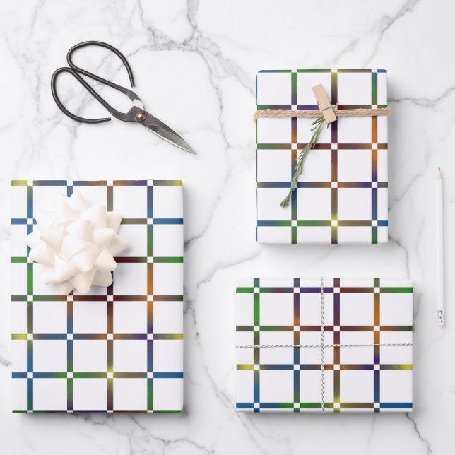 Farbenfrohe Blended Rainbow Grid mit Negativ Space Geschenkpapier Set (Vorderseite)