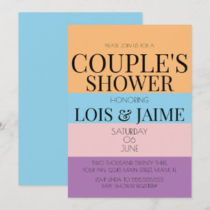 Farbenfrohe Blöcke Helle Paare Babydusche Einladung