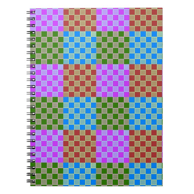 Farbenfrohe Blockstil-Checkerboard-Spirale Notizblock (Vorderseite)
