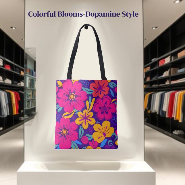 Farbenfrohe Blooms-Dopamin-Stil-Retro-Blume (Colorful Blooms-Dopamine Style-Tote Bag )