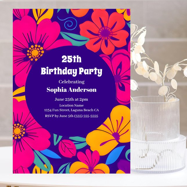 Farbenfrohe Blooms-Dopamin-Stil-Retro-Blume Einladung (Colorful Blooms-Dopamine Style Invitation)
