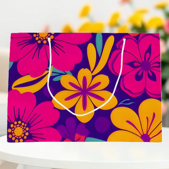 Farbenfrohe Blooms-Dopamin-Stil-Retro-Blume Große Geschenktüte (Colorful Blooms-Dopamine Style Large Gift Bag)
