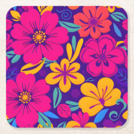 Farbenfrohe Blooms-Dopamin-Stil-Retro-Blume Rechteckiger Pappuntersetzer