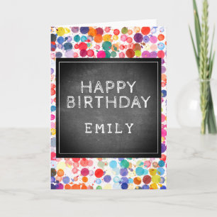 Farbenfrohe Blots Chalkboard Kinder Happy Birthday Einladung