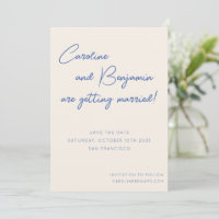 Farbenfrohe Blue Ecru Script Handwriting Wedding