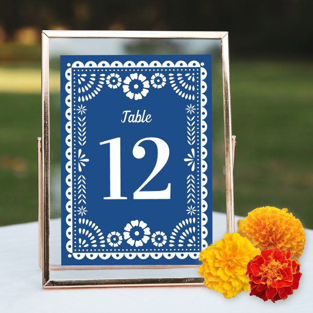 Farbenfrohe Blue Papel Picado Wedding Tischnummer (Von Creator hochgeladen)