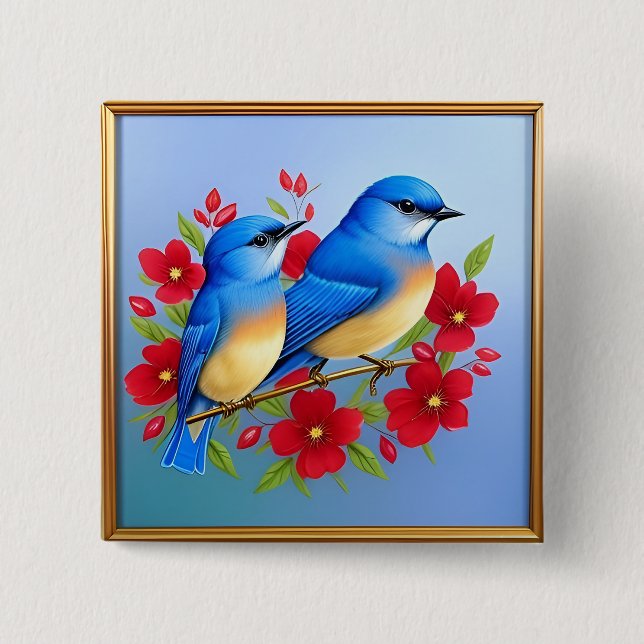 Farbenfrohe Bluebirds unter den roten Blume Button (Vorderseite)