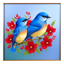 Farbenfrohe Bluebirds unter den roten Blume