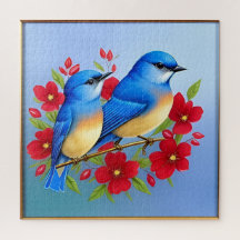 Farbenfrohe Bluebirds unter den roten Blume