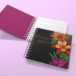 Farbenfrohe blühende Blume Typografie Notizbuch