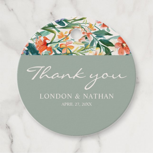 Farbenfrohe blühende Blumenhochzeit Geschenkanhänger (Vorderseite)