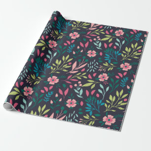 Farbenfrohe, blühende Schrift mit Blume und Blätte Geschenkpapier