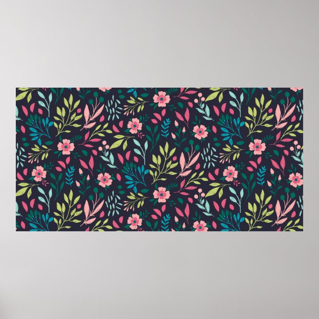 Farbenfrohe, blühende Schrift mit Blume und Blätte Poster (Vorne)