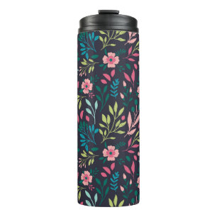 Farbenfrohe, blühende Schrift mit Blume und Blätte Thermosbecher