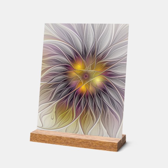 Farbenfrohe Blume, Abstrakt modernes Fraktal Acrylschild (Winkel)