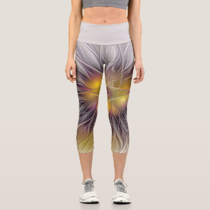Farbenfrohe Blume, Abstrakt modernes Fraktal Capri Leggings