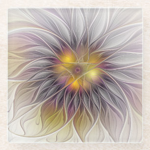 Farbenfrohe Blume, Abstrakt modernes Fraktal Glasuntersetzer