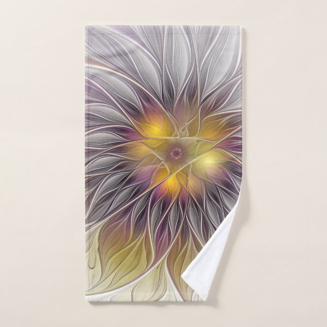 Farbenfrohe Blume, Abstrakt modernes Fraktal Handtuch (Handtuch)