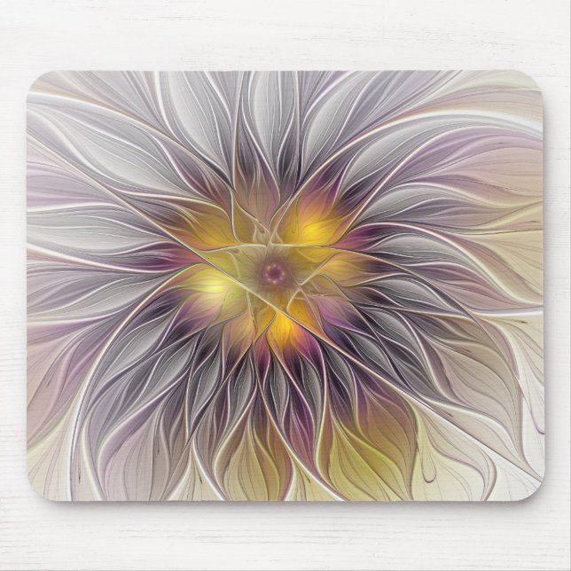 Farbenfrohe Blume, Abstrakt modernes Fraktal Mousepad (Vorne)
