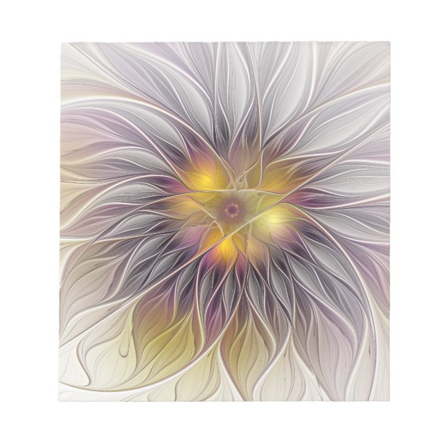 Farbenfrohe Blume, Abstrakt modernes Fraktal Notizblock (Vorderseite)