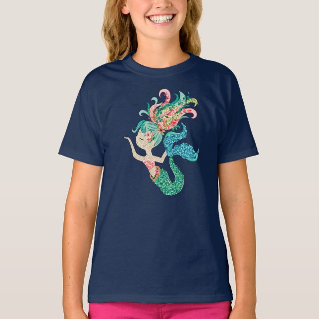 Farbenfrohe Blume an der Meeresküste, Meerjungfrau T-Shirt (Vorderseite)