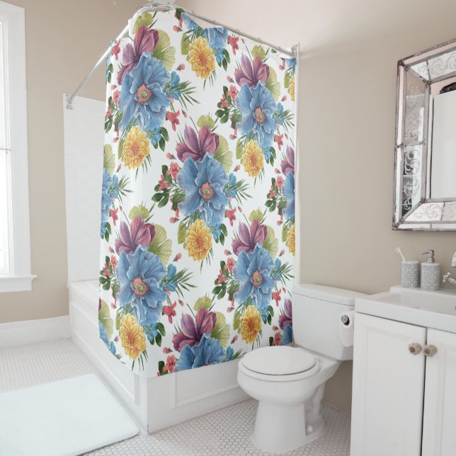 Farbenfrohe Blume Aquarellfarben Illustration Duschvorhang (Beispiel)
