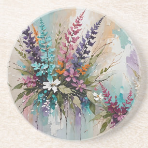 Farbenfrohe Blume auf blaubeige weiße Lavendel Getränkeuntersetzer