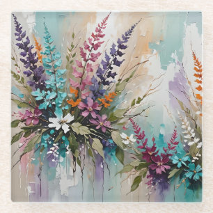 Farbenfrohe Blume auf blaubeige weiße Lavendel Glasuntersetzer