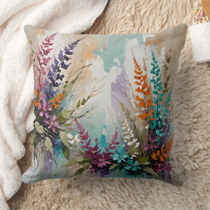 Farbenfrohe Blume auf blaubeige weiße Lavendel Kissen
