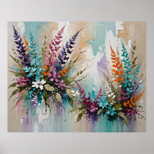 Farbenfrohe Blume auf blaubeige weiße Lavendel Poster