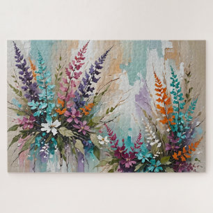 Farbenfrohe Blume auf blaubeige weiße Lavendel Puzzle