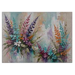 Farbenfrohe Blume auf blaubeige weiße Lavendel Schneidebrett
