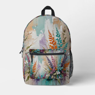 Farbenfrohe Blume auf blauer Seite Weißer Lavendel Bedruckter Rucksack