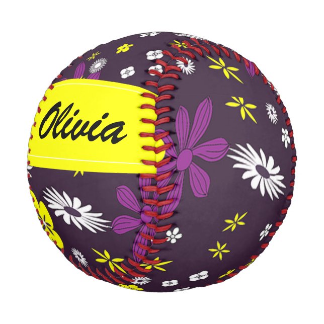 Farbenfrohe Blume auf schwarz Baseball (Schrägansicht)