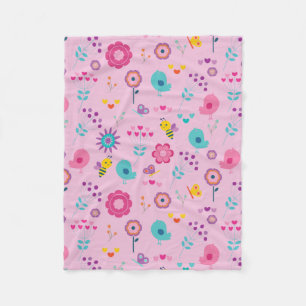 Farbenfrohe Blume Bienenvögel Fleecedecke