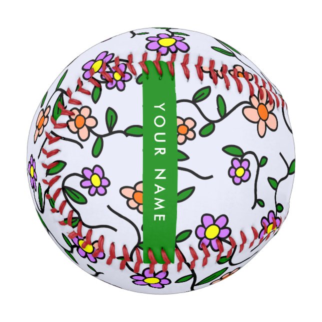 Farbenfrohe Blume, blauer Hintergrund, grün Baseball (Vorderseite Links)