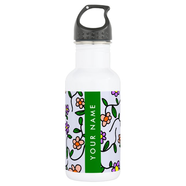 Farbenfrohe Blume, blauer Hintergrund, grün Edelstahlflasche (Vorderseite)