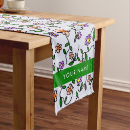 Farbenfrohe Blume, blauer Hintergrund, grün Kurzer Tischläufer