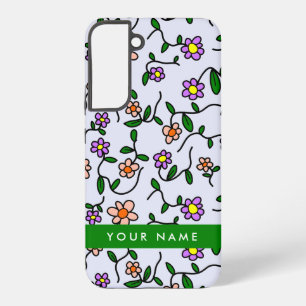 Farbenfrohe Blume, blauer Hintergrund, grün Samsung Galaxy Hülle