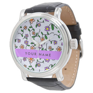 Farbenfrohe Blume, blauer Hintergrund, Lila Armbanduhr