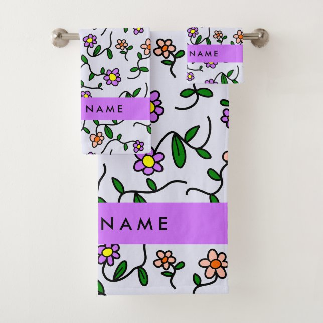 Farbenfrohe Blume, blauer Hintergrund, Lila Badhandtuch Set (Insitu)