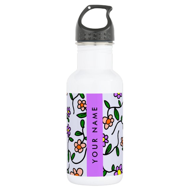 Farbenfrohe Blume, blauer Hintergrund, Lila Edelstahlflasche (Vorderseite)