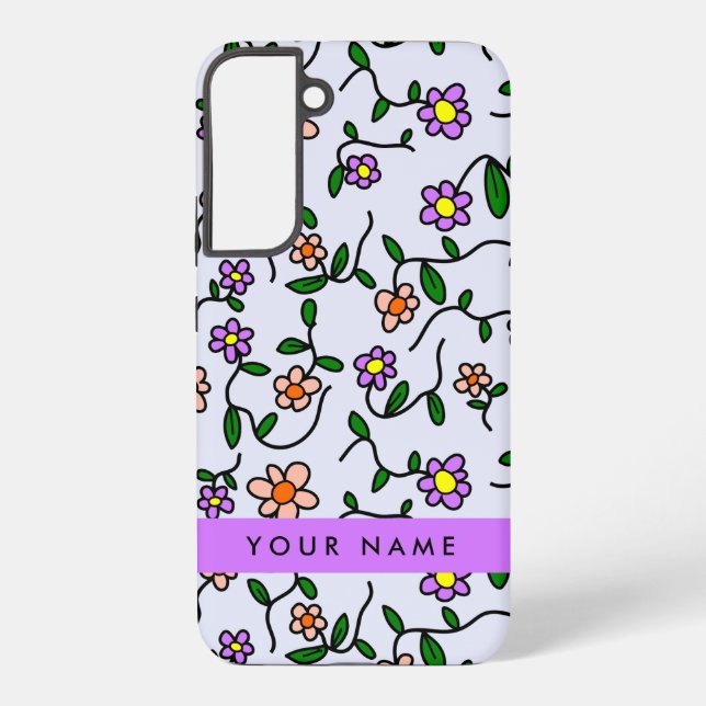 Farbenfrohe Blume, blauer Hintergrund, Lila Samsung Galaxy Hülle (Rückseite)