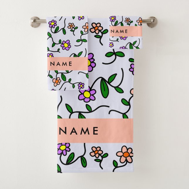 Farbenfrohe Blume, blauer Hintergrund, orange Badhandtuch Set (Insitu)