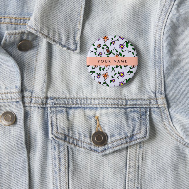 Farbenfrohe Blume, blauer Hintergrund, orange Button (Beispiel)