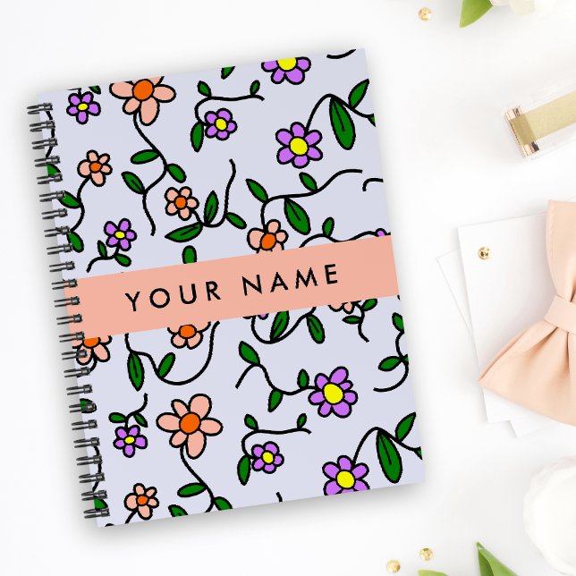 Farbenfrohe Blume, blauer Hintergrund, orange Notizbuch (Von Creator hochgeladen)