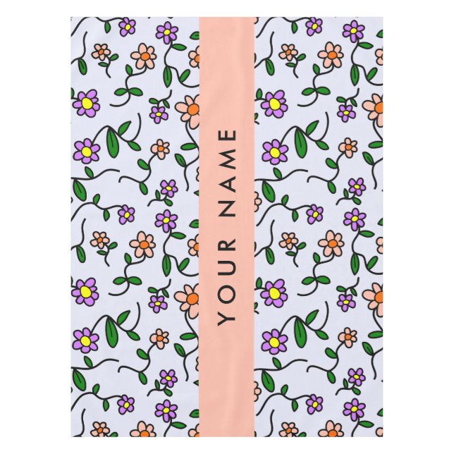 Farbenfrohe Blume, blauer Hintergrund, orange Tischdecke (Vorderseite)