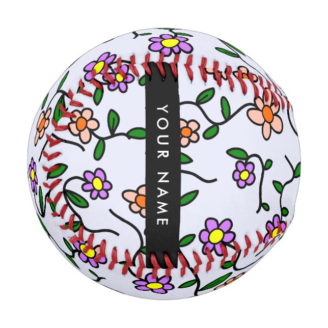 Farbenfrohe Blume, blauer Hintergrund, schwarz Baseball (Vorderseite Links)