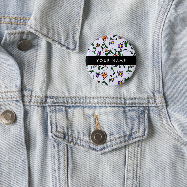 Farbenfrohe Blume, blauer Hintergrund, schwarz Button (Beispiel)