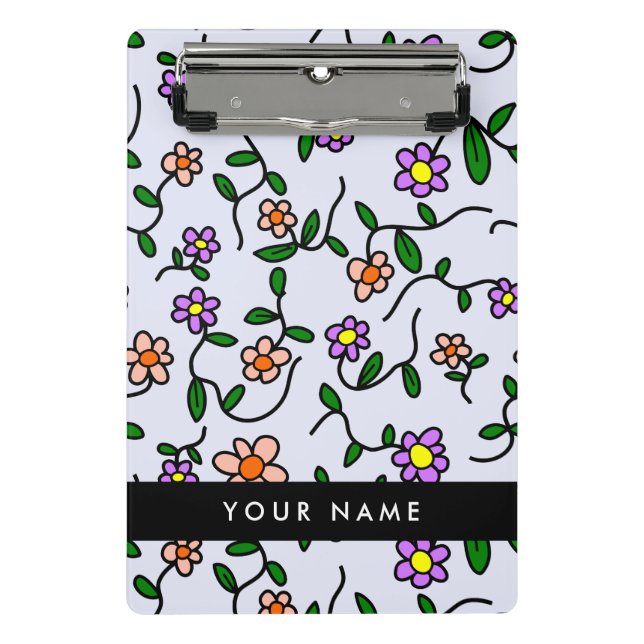 Farbenfrohe Blume, blauer Hintergrund, schwarz Mini Klemmbrett (Vorderseite)